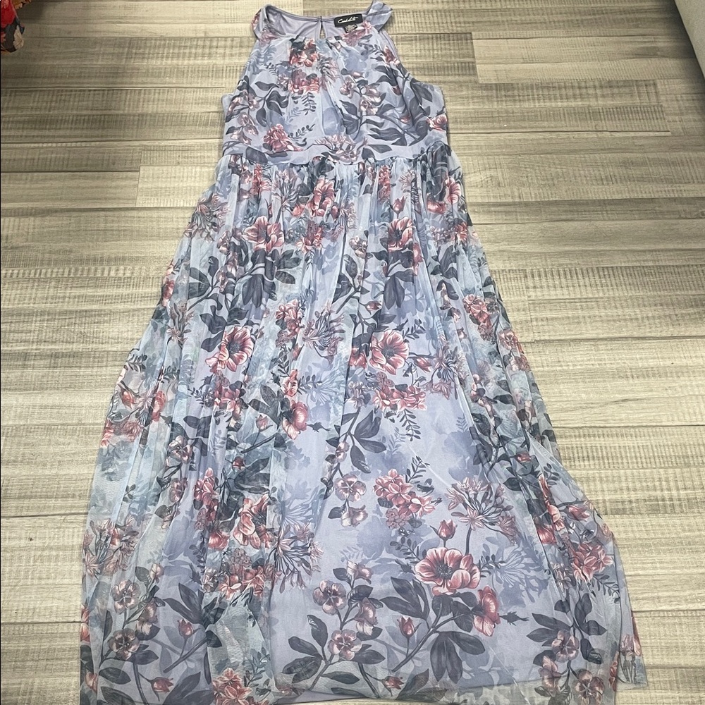 Elegant Floral Maxi Dress in Blue and Pink - Picture 3 of 8